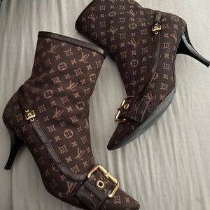 Louis Vuitton Monogram Heeled Boots with Gold Accents